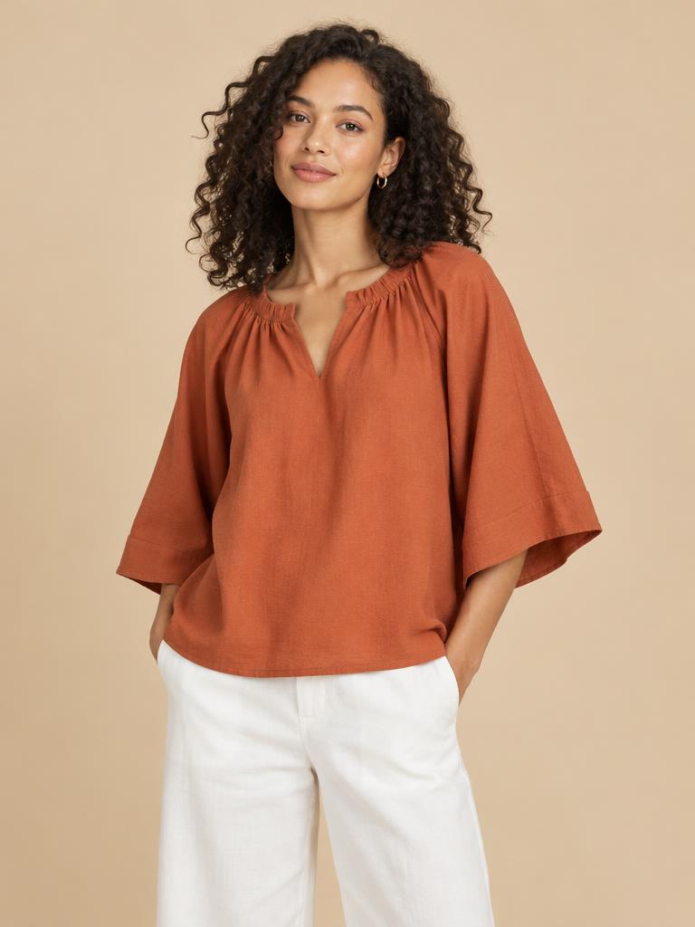 Blusa em Algodão com Mangas Amplas